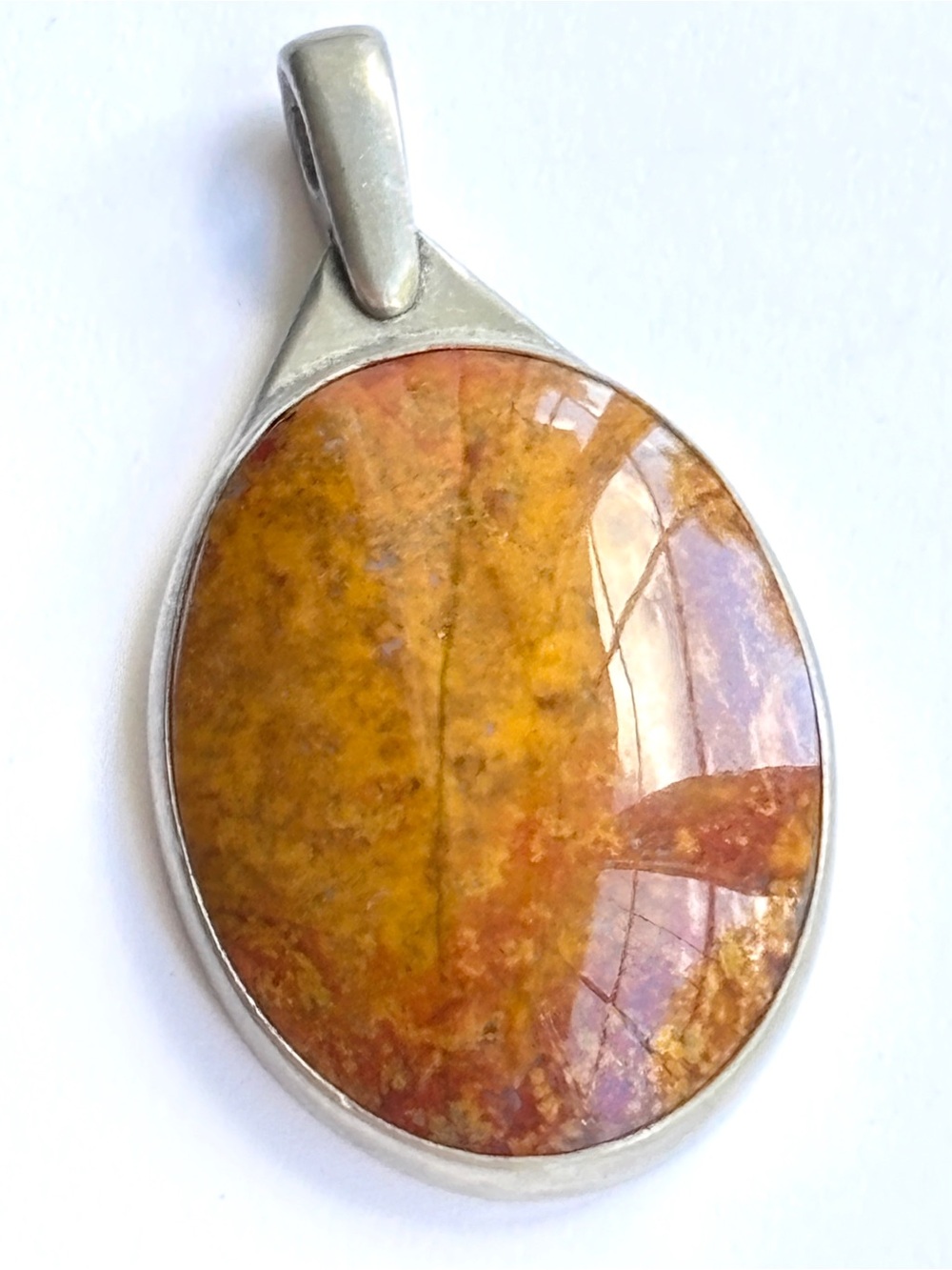 Vintage Holm Pewter Jasper Stone Pendant Boho Southwestern Canadian Retro